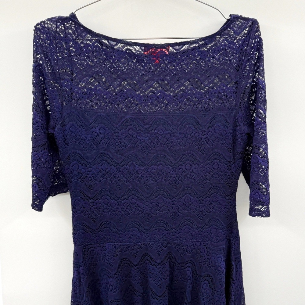 Signature by Sangria Purple Blue Lace Fit & Flare Dress Women's 10 Boatneck Chic - Picture 4 of 14